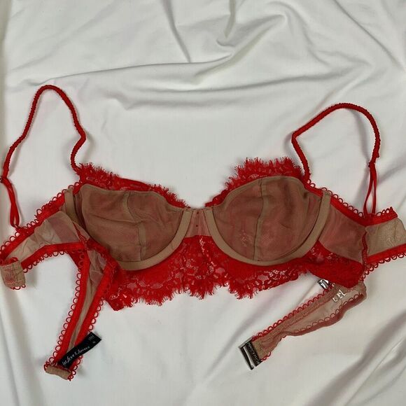 For Love And Lemons VS Faye Lace Underwire Long Line Bustier Bra Red XL - Picture 4 of 10